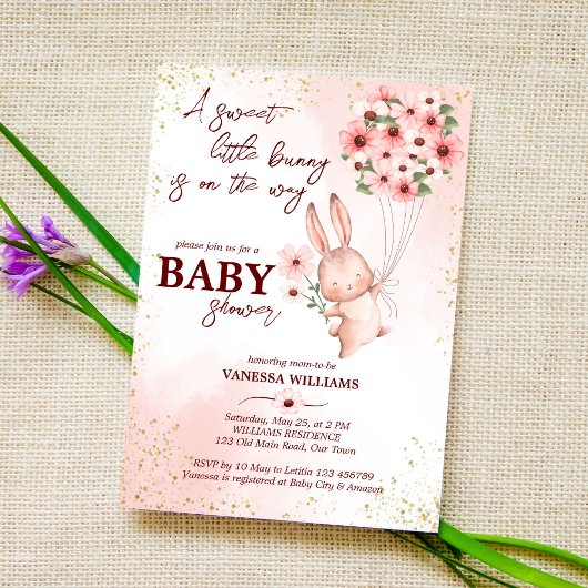 Invitation Petit lapin est en chemin baby shower