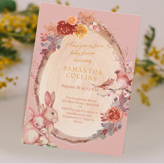 Invitation Petit Lapin Fille Baby shower de bois