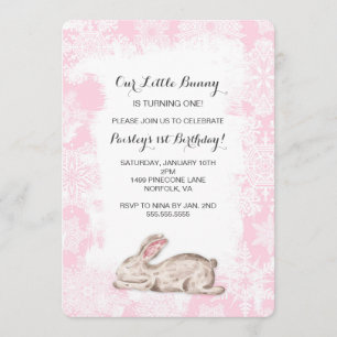 Invitation Petit Lapin Neige Hiver Anniversaire Fête Invitati