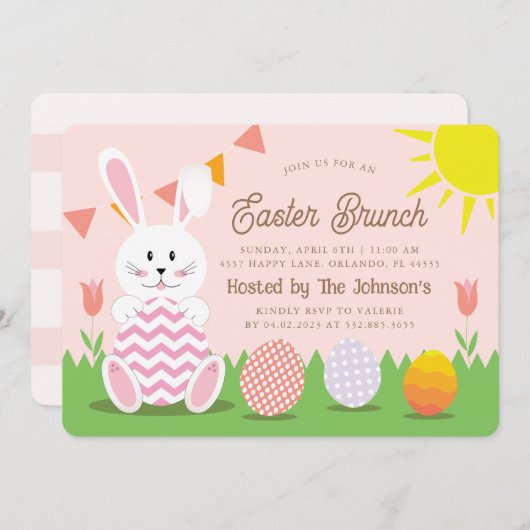 Invitation Petit Lapin Paques Fete Brunch  (Devant / Derrière)