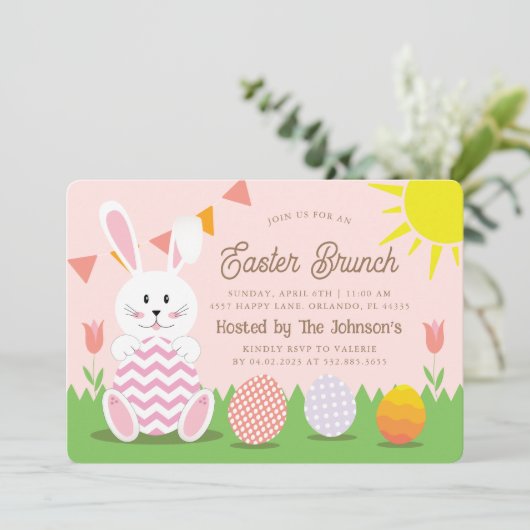 Invitation Petit Lapin Paques Fete Brunch  (Debout devant)