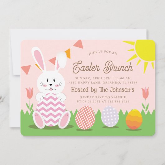 Invitation Petit Lapin Paques Fete Brunch  (Devant)