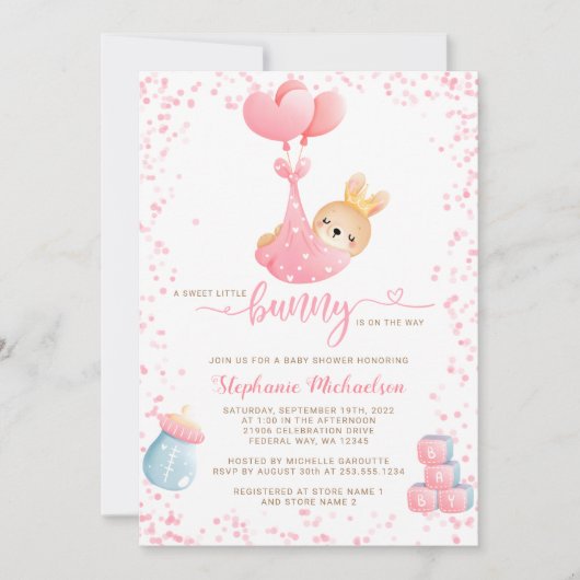 Invitation Petit Lapin Petit Lapin Doux Baby shower fille (Devant)