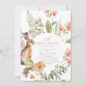 Invitation Petit lapin rose Baby shower Floral fille (Devant)