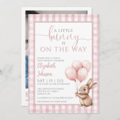 Invitation Petit lapin rose Baby shower photo Code QR (Devant / Derrière)