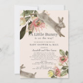 Invitation Petit lapin rose floral fille Baby shower par cour (Devant)
