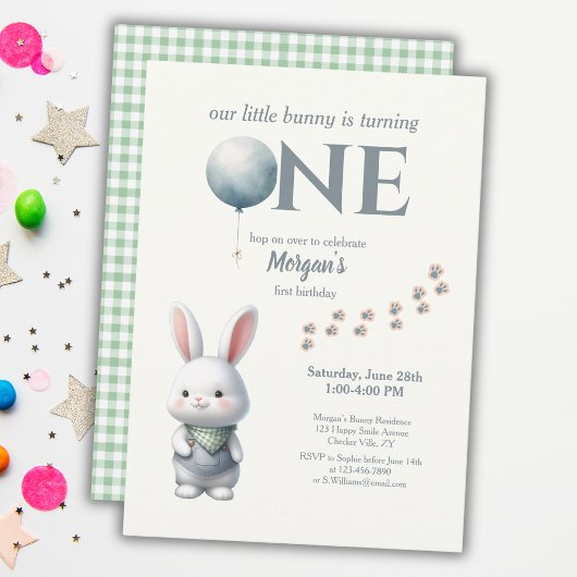 Invitation Petit Lapin Turning One Blue Boys 1er anniversaire