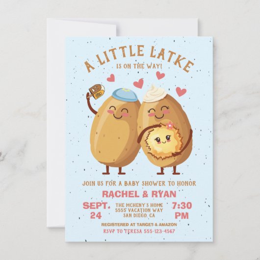 Invitation Petit Latke Hanoukka Baby Girl Douche (Devant)