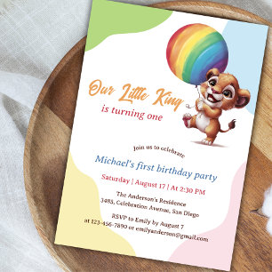 Invitation Petit Lion amusant coloré Premier anniversaire