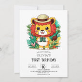 Invitation Petit Lion coloré 1er anniversaire numérique (Devant)