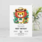Invitation Petit Lion coloré 1er anniversaire numérique (Debout devant)