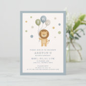 Invitation Petit Lion & Confetti, cadre bleu Enfant Anniversa (Debout devant)