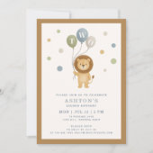Invitation Petit Lion & Confetti, cadre marron Enfant Anniver (Devant)