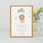 Invitation Petit Lion & Confetti, cadre marron Enfant Anniver (Debout devant)