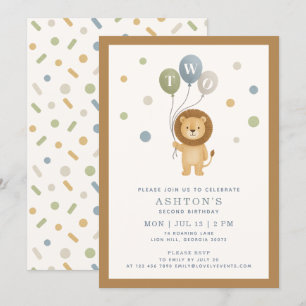 Invitation Petit Lion & Confetti, cadre marron Enfant Anniver