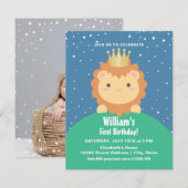 Invitation Petit Lion Cub avec Couronne Bébé 1er anniversaire (Devant / Derrière)