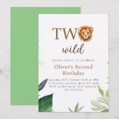 Invitation Petit Lion Deux Fêtes Sauvages Garçon Anniversaire (Devant / Derrière)