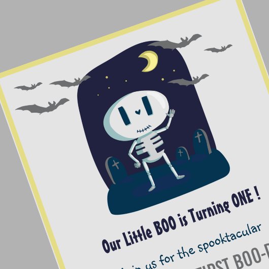 Invitation Petit livre Skeleton mignon Halloween 1er annivers