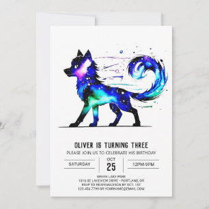 Invitation Petit loup coloré Digital Boy Anniversaire