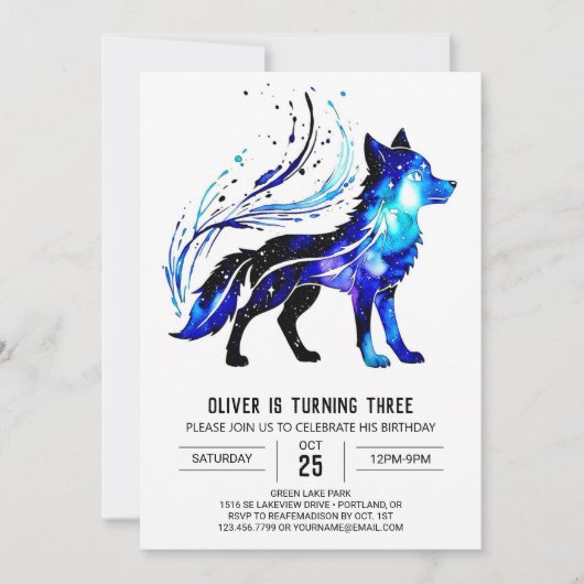 Invitation Petit loup coloré Digital Boy Anniversaire (Devant)