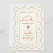 Invitation Petit Love Bug Ladybug Fille 1er Anniversaire (Devant)