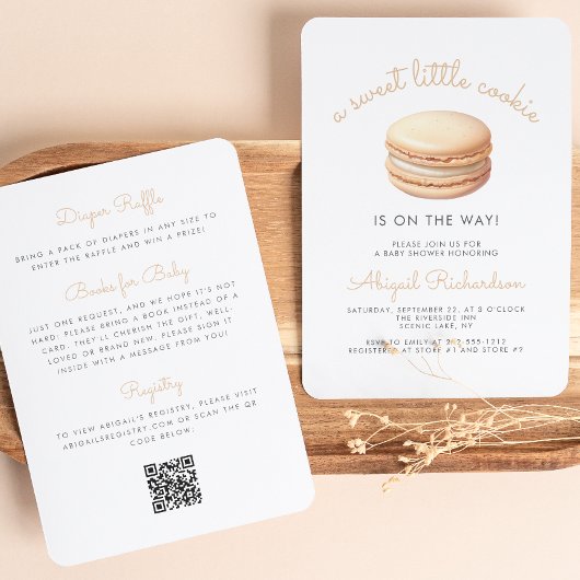 Invitation Petit Macaron Code QR Neutre pour Baby Shower Cook