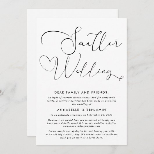 Invitation Petit Mariage | Annonce de Réduction de Taille (Devant / Derrière)