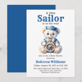 Invitation Petit marin Nautical Blue Bear Baby shower garçon (Devant / Derrière)