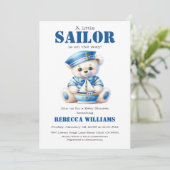 Invitation Petit marin Nautical Blue Bear Baby shower garçon (Debout devant)