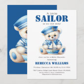 Invitation Petit marin Nautical Blue Bear Baby shower garçon (Devant / Derrière)