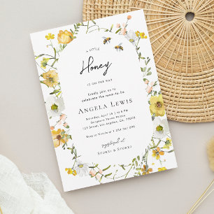 Invitation Petit Miel Abeille Jaune Baby shower Floral