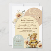 Invitation Petit miel Bee Sunflower Bear Baby shower (Devant)