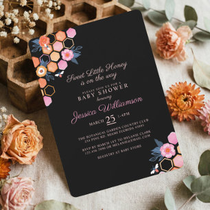 Invitation Petit Miel Doux En Chemin Abeille florale noire