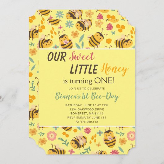 Invitation Petit miel doux mignon Bumble Bee Anniversaire (Devant / Derrière)