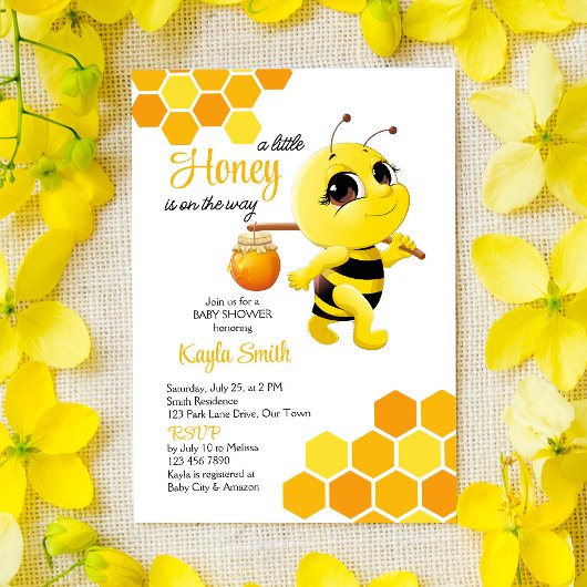 Invitation Petit miel est sur le chemin baby shower d'abeille