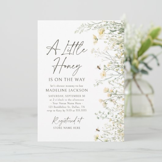 Invitation Petit miel sur le chemin Fleur sauvage Bee Baby sh (Debout devant)