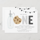 Invitation Petit Milk and Cookies First birthday (Devant / Derrière)