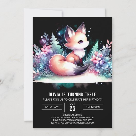Invitation Petit minimaliste Fox Anniversaire numérique (Devant)