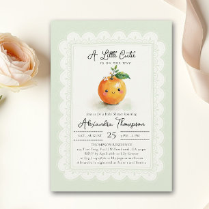 Invitation Petit Minou Orange Fleurie Coquilles Baby Shower