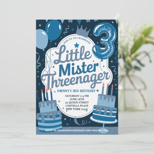 Invitation Petit Monsieur Threenager Bleu pour Gar (Debout devant)