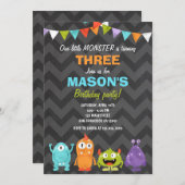 Invitation Petit Monster Anniversaire de la fête d'invitation (Devant / Derrière)