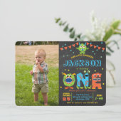 Invitation Petit Monster Chalkboard garçon 1er anniversaire p (Debout devant)