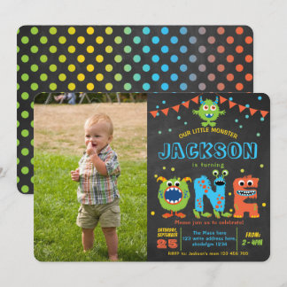 Invitation Petit Monster Chalkboard garçon 1er anniversaire p