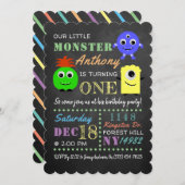 Invitation Petit Monster Chalkboard N'Importe Quel Âge Annive (Devant / Derrière)