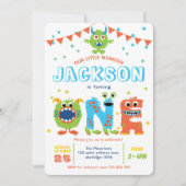 Invitation Petit Monster thème garçon 1er anniversaire (Devant)