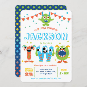 Invitation Petit Monster thème garçon 2e anniversaire