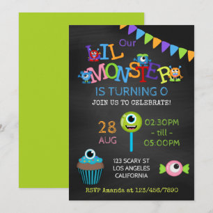 Invitation Petit Monstre anniversaire tous âges Tableau craie