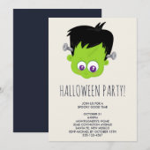 Invitation Petit monstre de Frankenstein vert mignon visage H (Devant / Derrière)