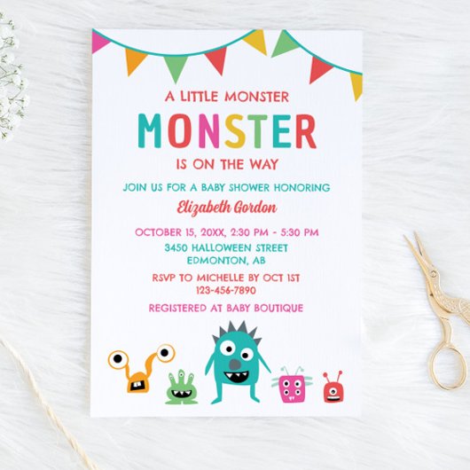 Invitation Petit Monstre en chemin Baby shower Halloween