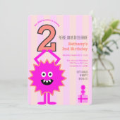 Invitation Petit Monstre Rose Chaud 2e anniversaire fille mig (Debout devant)